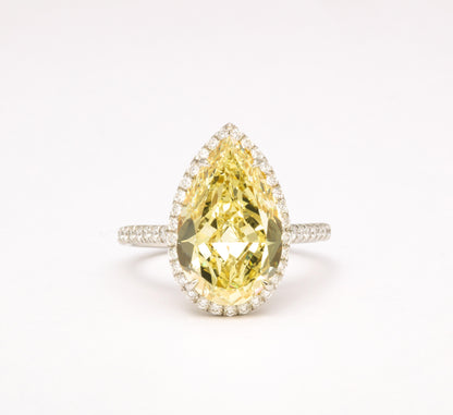 Fancy Yellow 5.12 Carat Pear Shape GIA Diamond Platinum Ring