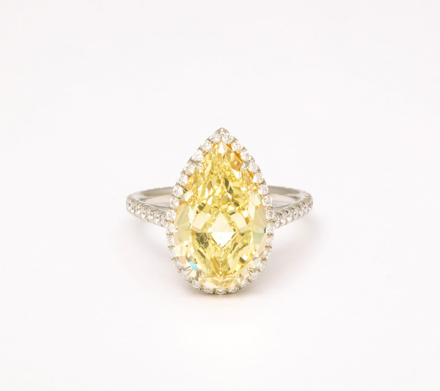 Fancy Yellow 5.12 Carat Pear Shape GIA Diamond Platinum Ring