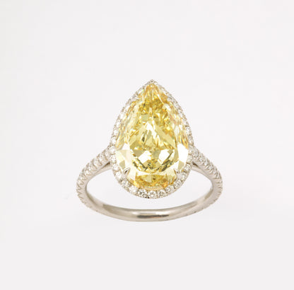 Fancy Yellow 5.12 Carat Pear Shape GIA Diamond Platinum Ring