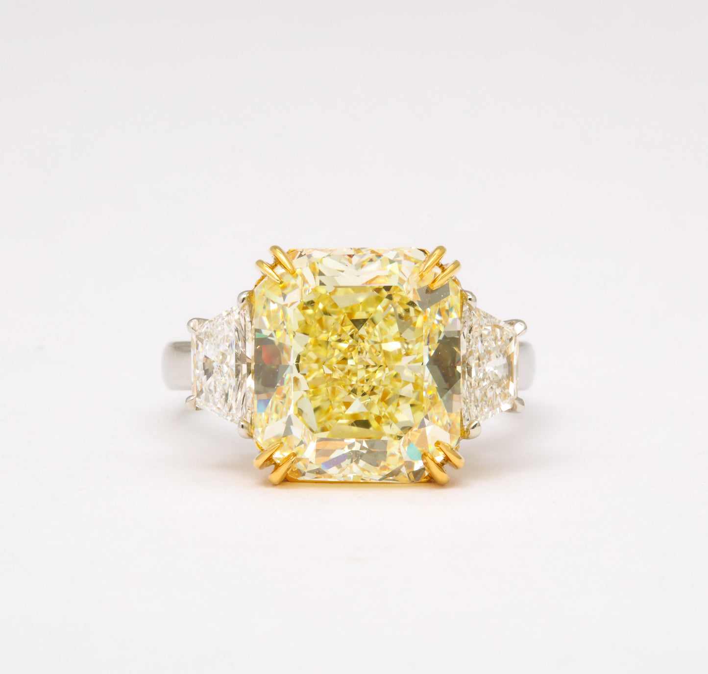 GIA Certified 8.22 Carat Radiant Fancy Yellow Diamond Platinum Ring