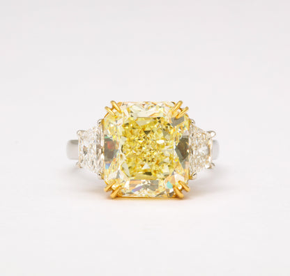 8.22 Carat Fancy Yellow Radiant Cut Diamond Engagement Ring