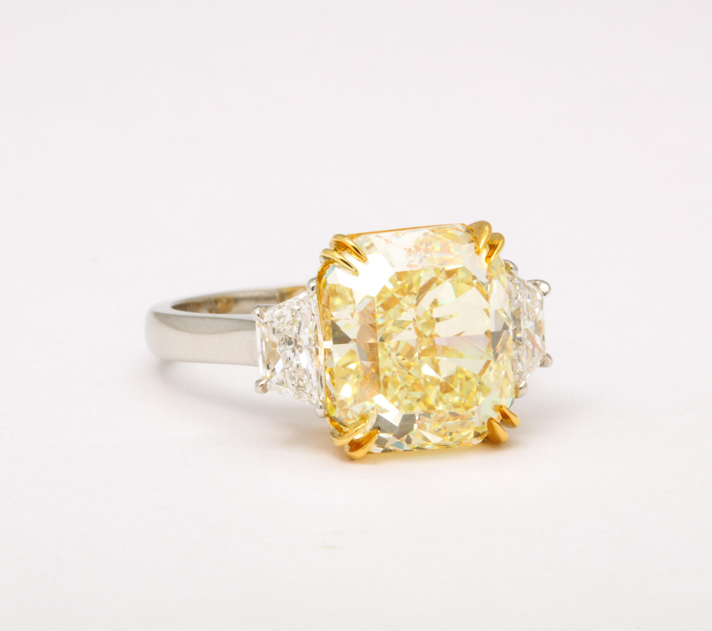 GIA Certified 8.22 Carat Radiant Fancy Yellow Diamond Platinum Ring