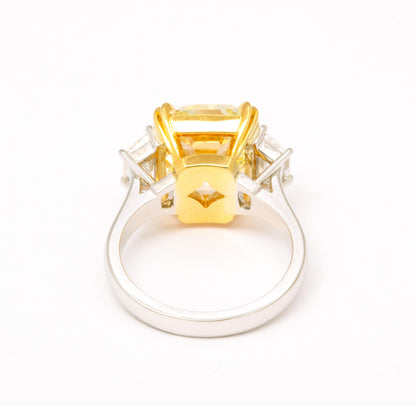GIA Certified 8.22 Carat Radiant Fancy Yellow Diamond Platinum Ring