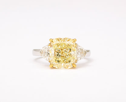 5 Carat Fancy Light Yellow Cushion Diamond Engagement Ring Platinum