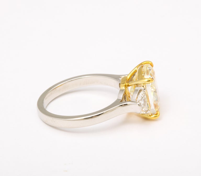 GIA Certified 5 Carat Fancy Light Yellow Cushion Cut Diamond Ring