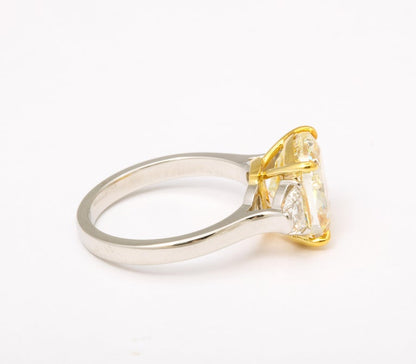 GIA Certified 5 Carat Fancy Light Yellow Cushion Cut Diamond Ring