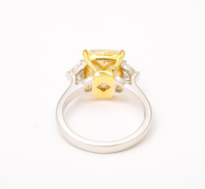 GIA Certified 5 Carat Fancy Light Yellow Cushion Cut Diamond Ring