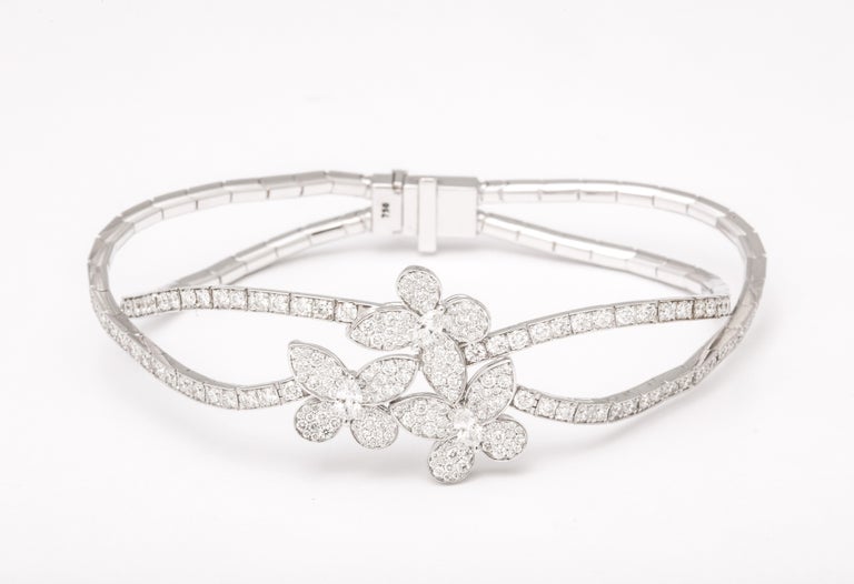 Handmade Triple Butterfly 5.65 Carat Pave Diamond White Gold Bracelet