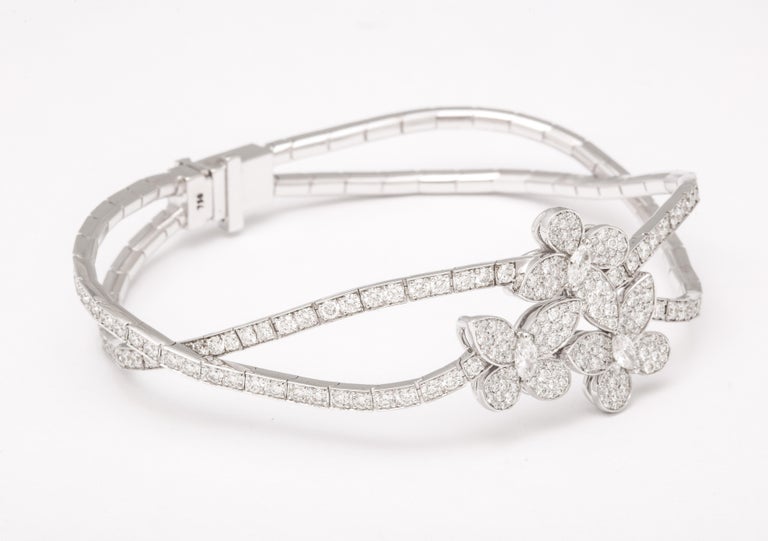 Handmade Triple Butterfly 5.65 Carat Pave Diamond White Gold Bracelet