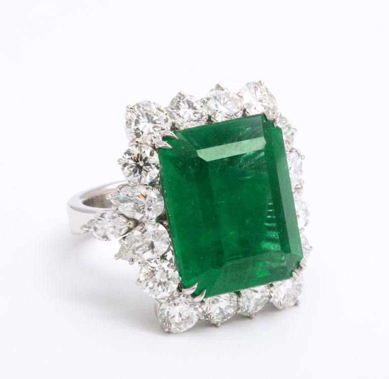Fine 19.43 Carat Emerald Diamond Platinum Custom Cocktail Statement Ring