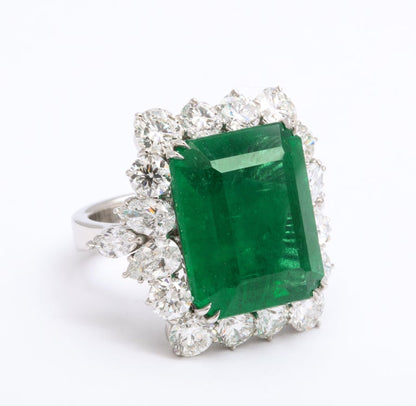 Fine 19.43 Carat Emerald Diamond Platinum Custom Cocktail Statement Ring
