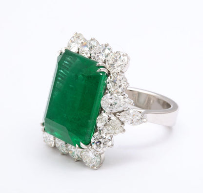 Fine 19.43 Carat Emerald Diamond Platinum Custom Cocktail Statement Ring