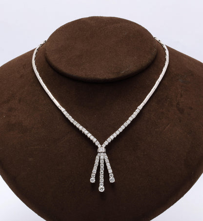 Italian 18k White Gold 6.19ct Diamond Round Baguette Drop Necklace