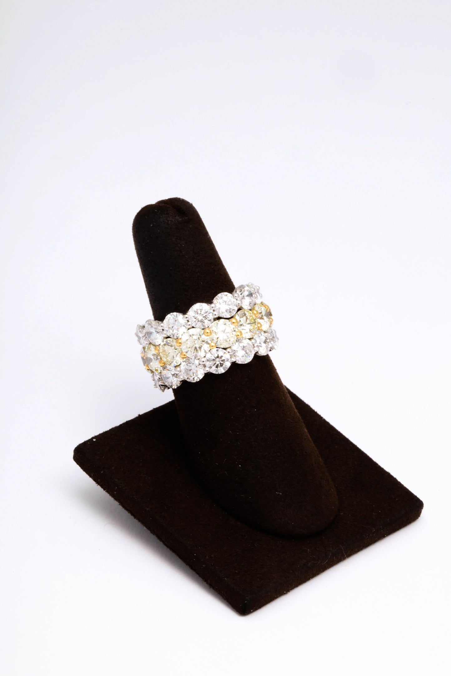 Exquisite Yellow and White Diamond Wide Band 18k Gold Ring