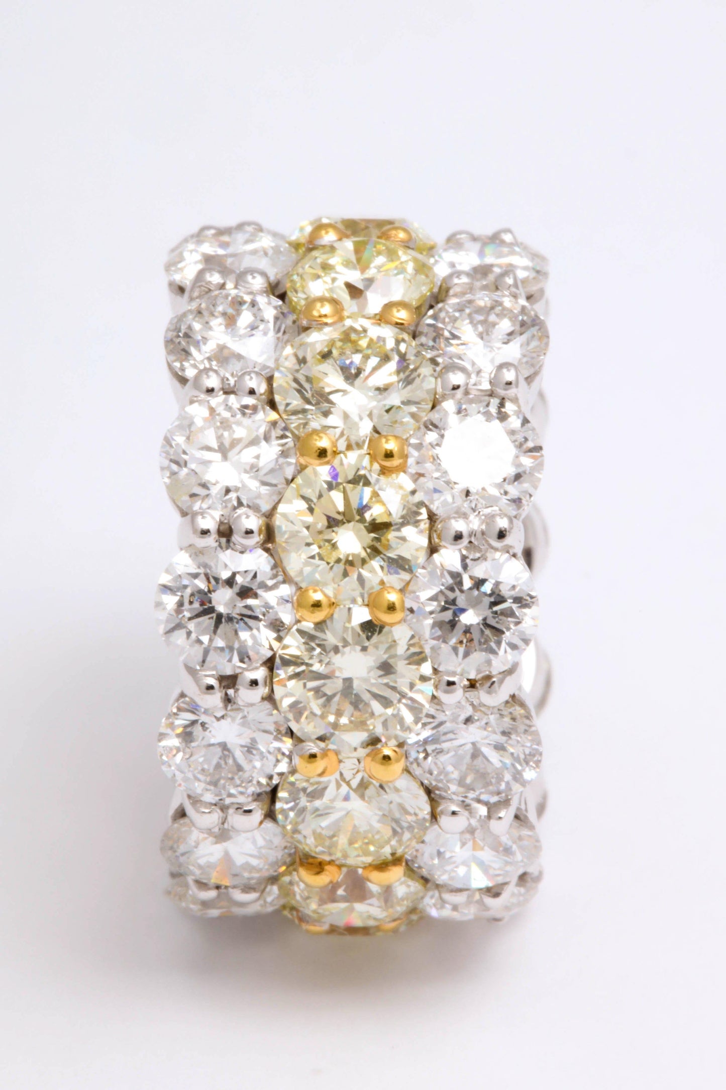 Exquisite Yellow and White Diamond Wide Band 18k Gold Ring