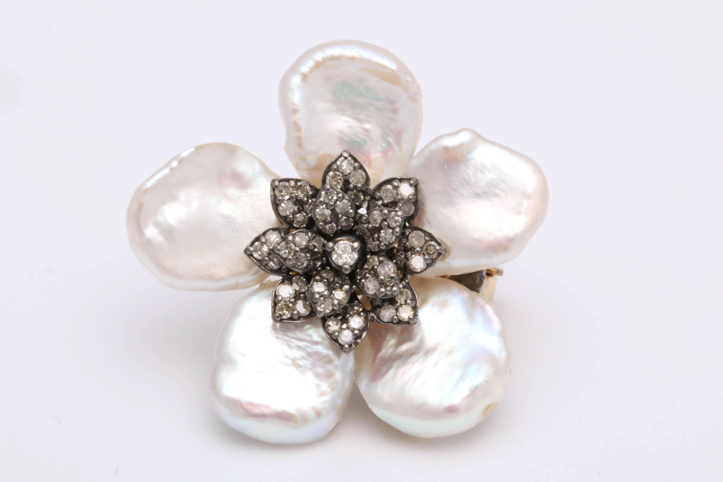 Pearl Leaf and Diamond Flower Earrings with 1.74 Carat Diamonds