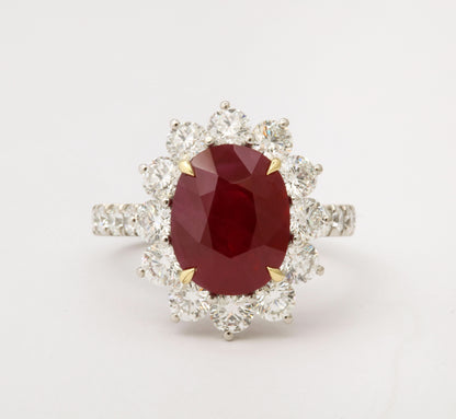 Exquisite 5.14 Carat Certified Burma Ruby Diamond Platinum Cocktail Ring