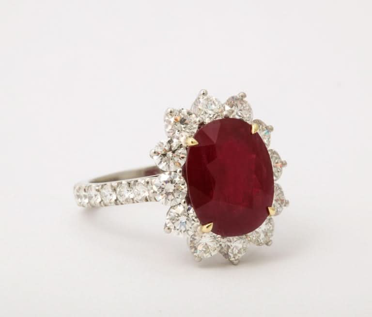 Exquisite 6.15 Carat Certified Burma Ruby Diamond Platinum Cocktail Ring