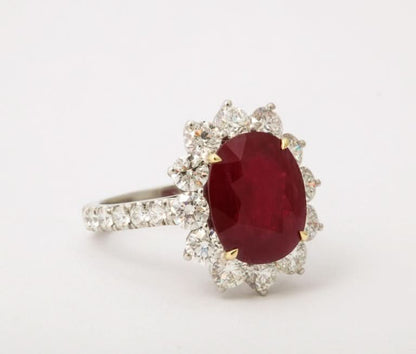 Exquisite 6.15 Carat Certified Burma Ruby Diamond Platinum Cocktail Ring