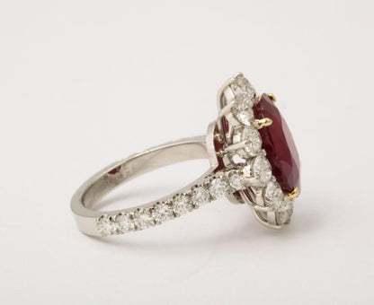 Exquisite 6.15 Carat Certified Burma Ruby Diamond Platinum Cocktail Ring