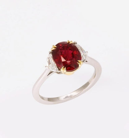 Vivid Red 3.10 Carat Ruby and Diamond Platinum Engagement Ring
