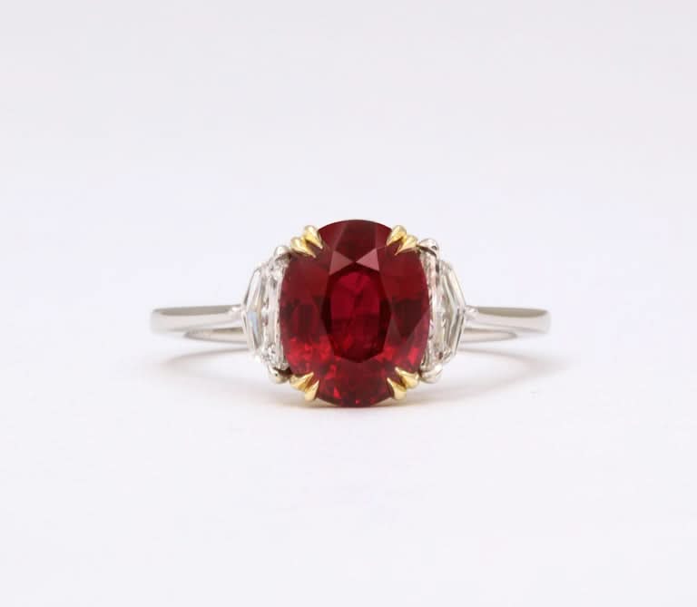 Vivid Red 3.10 Carat Ruby and Diamond Platinum Engagement Ring