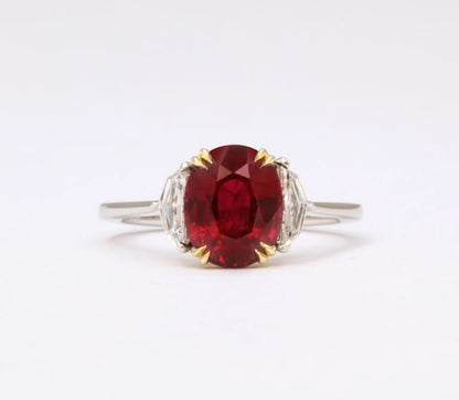 Vivid Red 3.10 Carat Ruby and Diamond Platinum Engagement Ring