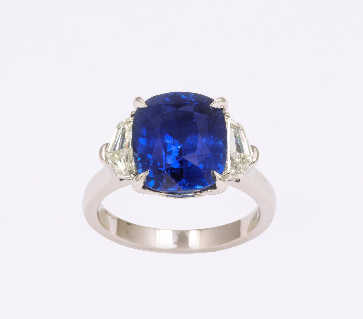 7.16 Carat Cushion Cut Ceylon Blue Sapphire Diamond Platinum Ring