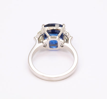 7.16 Carat Cushion Cut Ceylon Blue Sapphire Diamond Platinum Ring