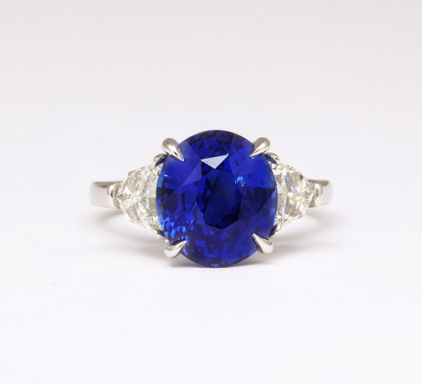 6 Carat Oval Ceylon Blue Sapphire Diamond Platinum Cocktail Ring