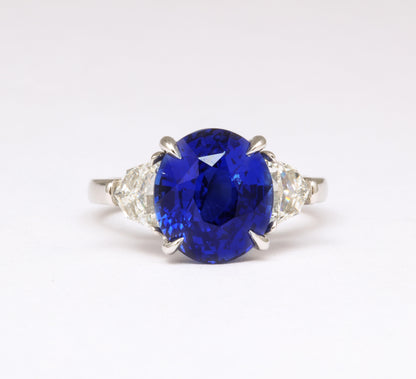 6 Carat Oval Ceylon Blue Sapphire Diamond Platinum Cocktail Ring