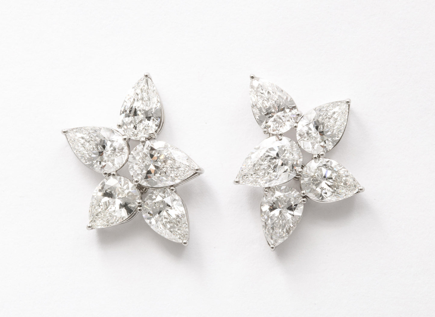 Luxury 8.29 Carat Pear Diamond Cluster Platinum Clip-On Earrings