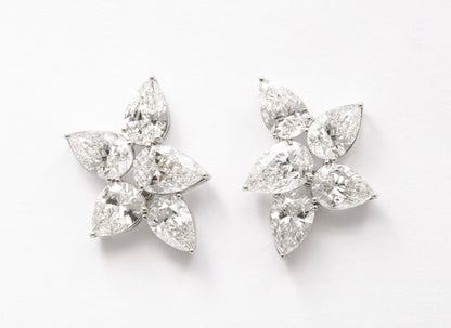Luxury 8.29 Carat Pear Diamond Cluster Platinum Clip-On Earrings