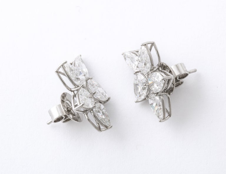 Exquisite 8.29 Carat Pear Shape Diamond Cluster Platinum Clip Earrings