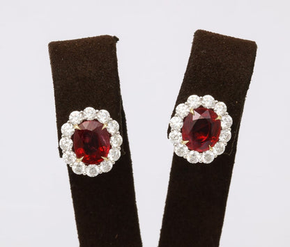 Certified Vivid Red Pigeon Blood Ruby and Diamond White Gold Earrings