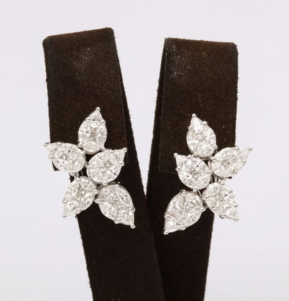 4.22 Carat Diamond Cluster Stud Earrings in 18k White Gold