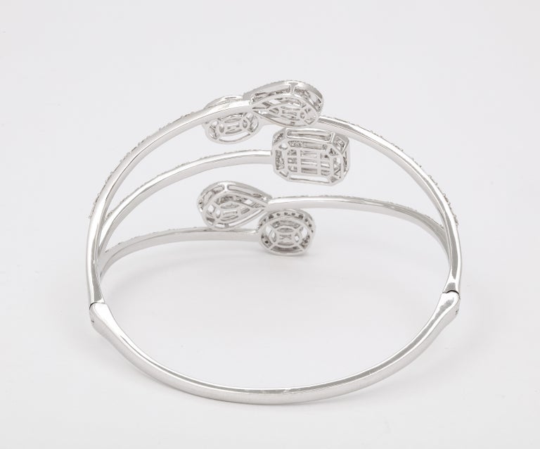 Stunning 18k Gold Multi Shape Diamond Bangle Bracelet 4.18 Carats