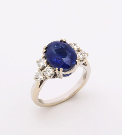 4.54ct Intense Blue Ceylon Sapphire Diamond 18k White Gold Ring