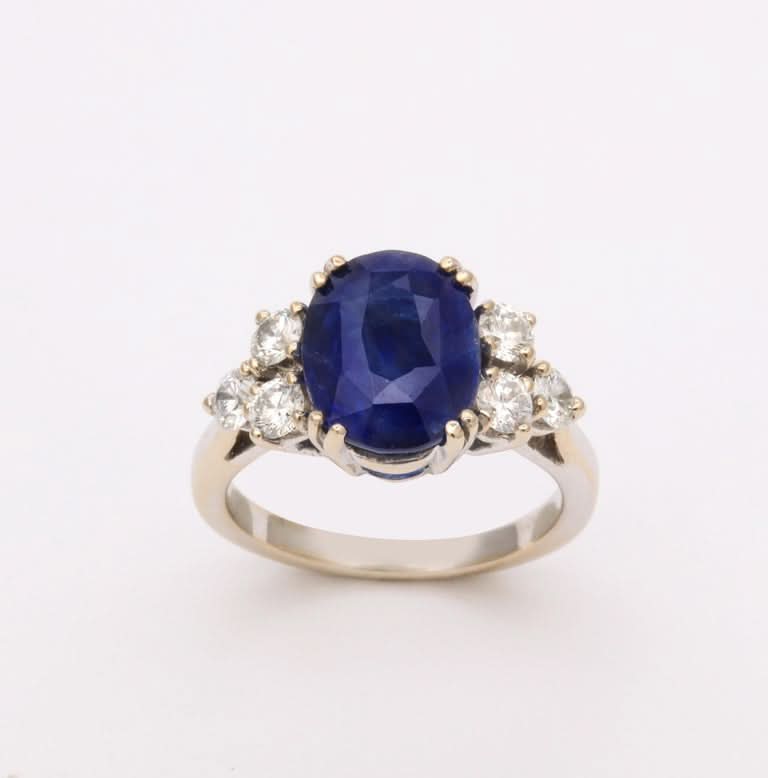 4.54ct Intense Blue Ceylon Sapphire Diamond 18k White Gold Ring