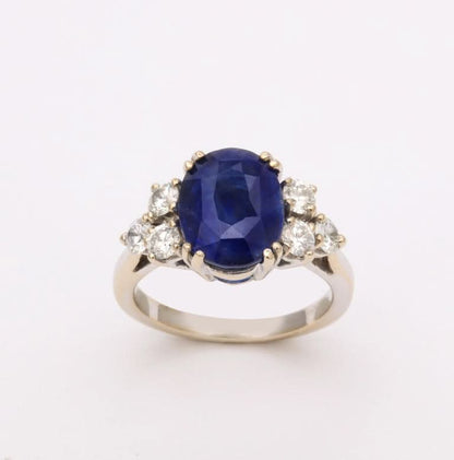 4.54ct Intense Blue Ceylon Sapphire Diamond 18k White Gold Ring