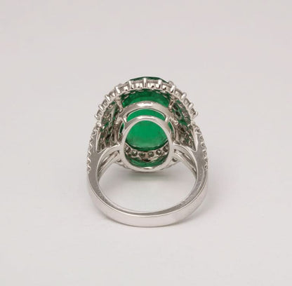 9.53 Carat Vivid Green Oval Emerald and Diamond Cocktail Ring