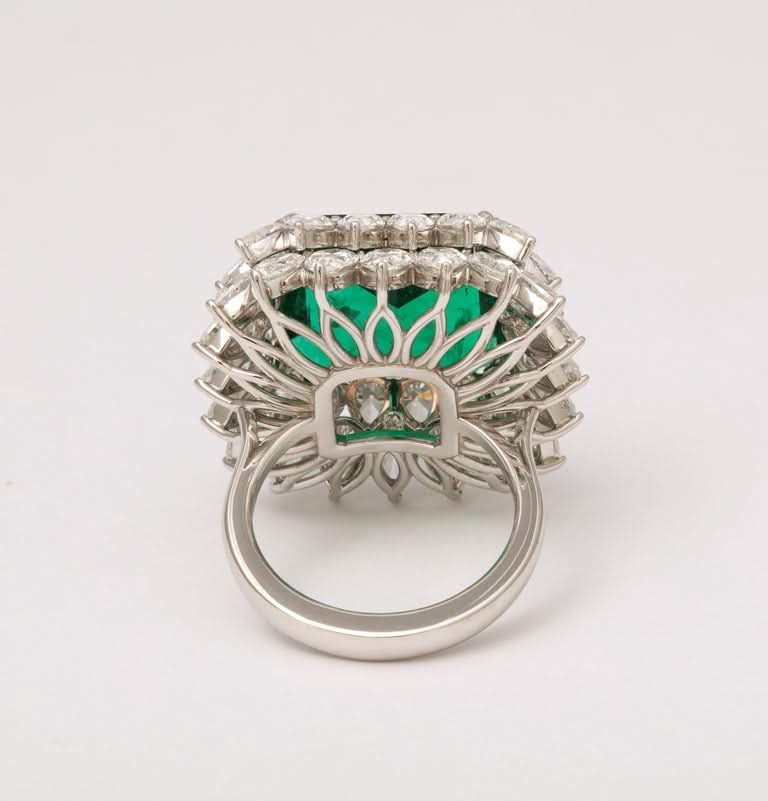 GIA Certified 13 Carat Emerald Cut Emerald Diamond Platinum Ring