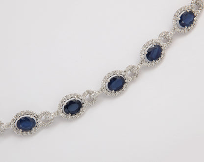Exquisite 18k White Gold Blue Sapphire and Diamond Link Necklace
