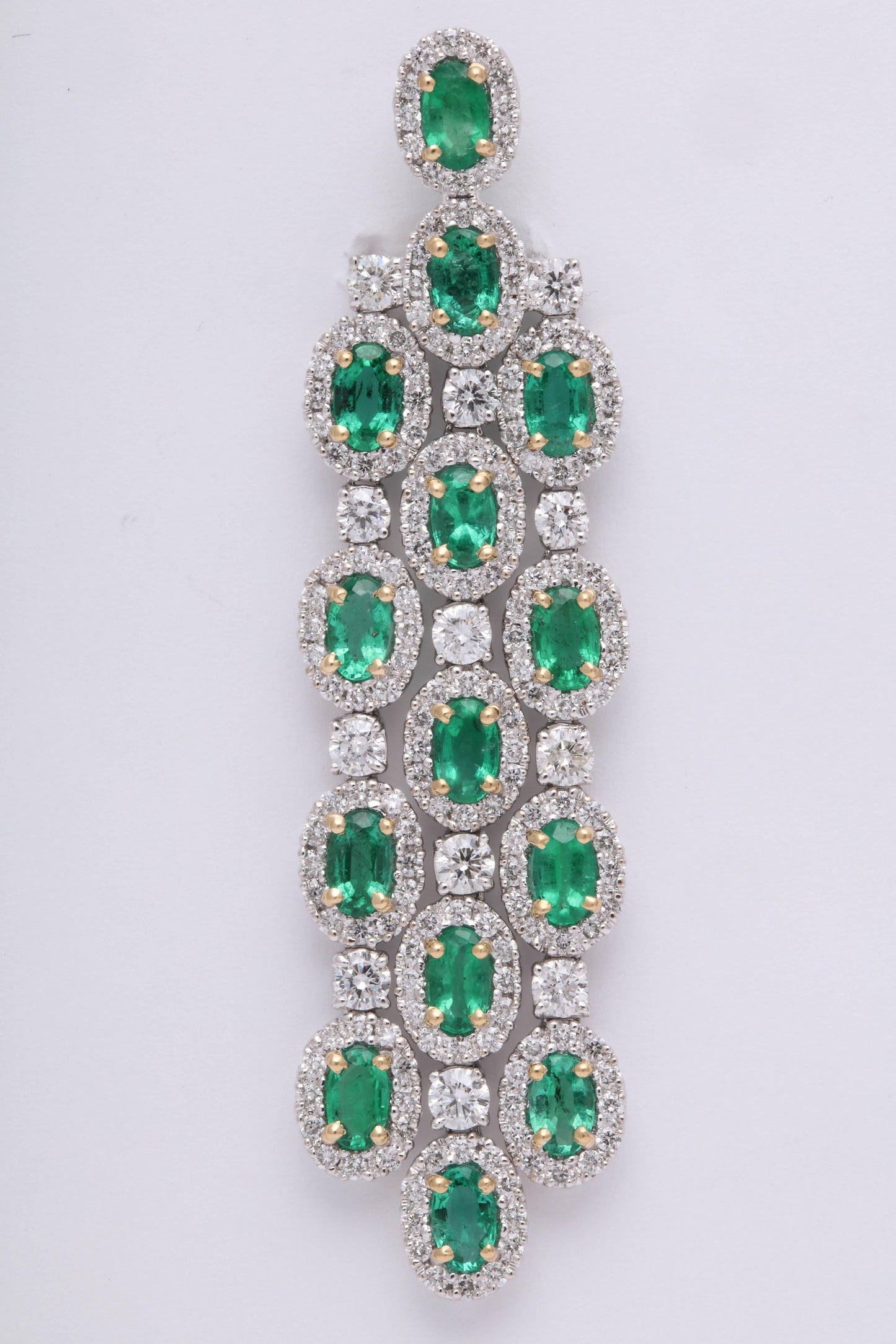 Exquisite 18k White Gold Green Emerald and Diamond Chandelier Earrings