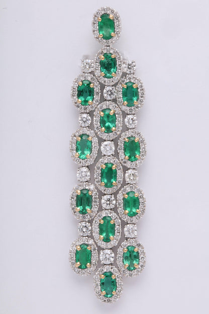 Exquisite 18k White Gold Green Emerald and Diamond Chandelier Earrings