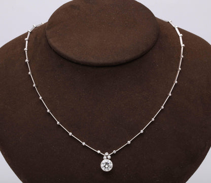 Round Diamond Solitaire Necklace GIA Certified 2.05ct 18k White Gold