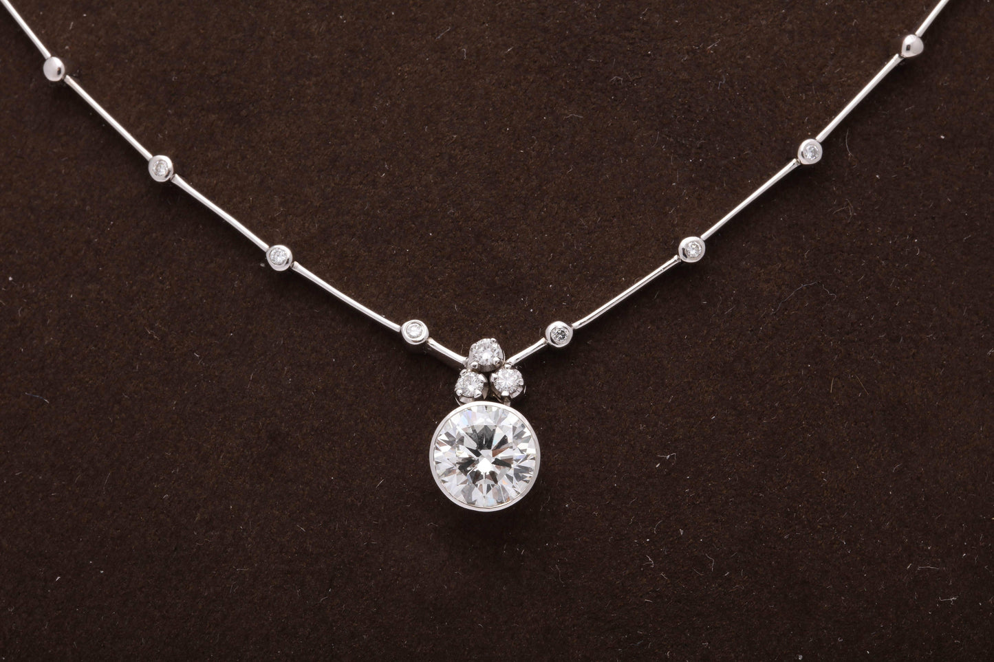 Round Diamond Solitaire Necklace GIA Certified 2.05ct 18k White Gold