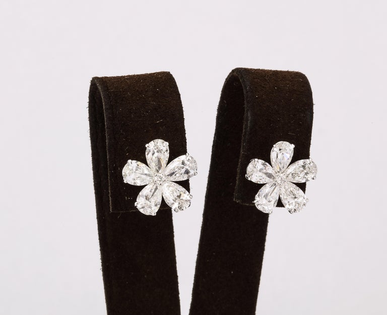 7.52 Carat Pear Diamond Flower Earrings in 18k White Gold