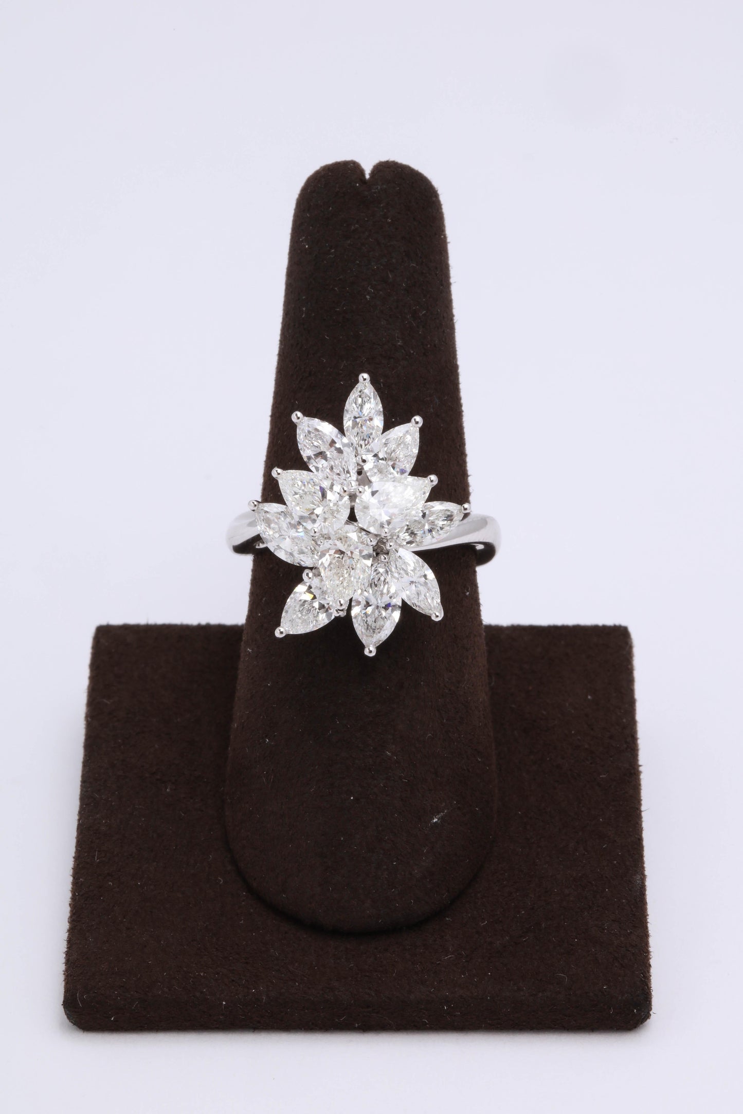 Exquisite 4.01 Carat Pear and Marquise Diamond Cluster Cocktail Ring