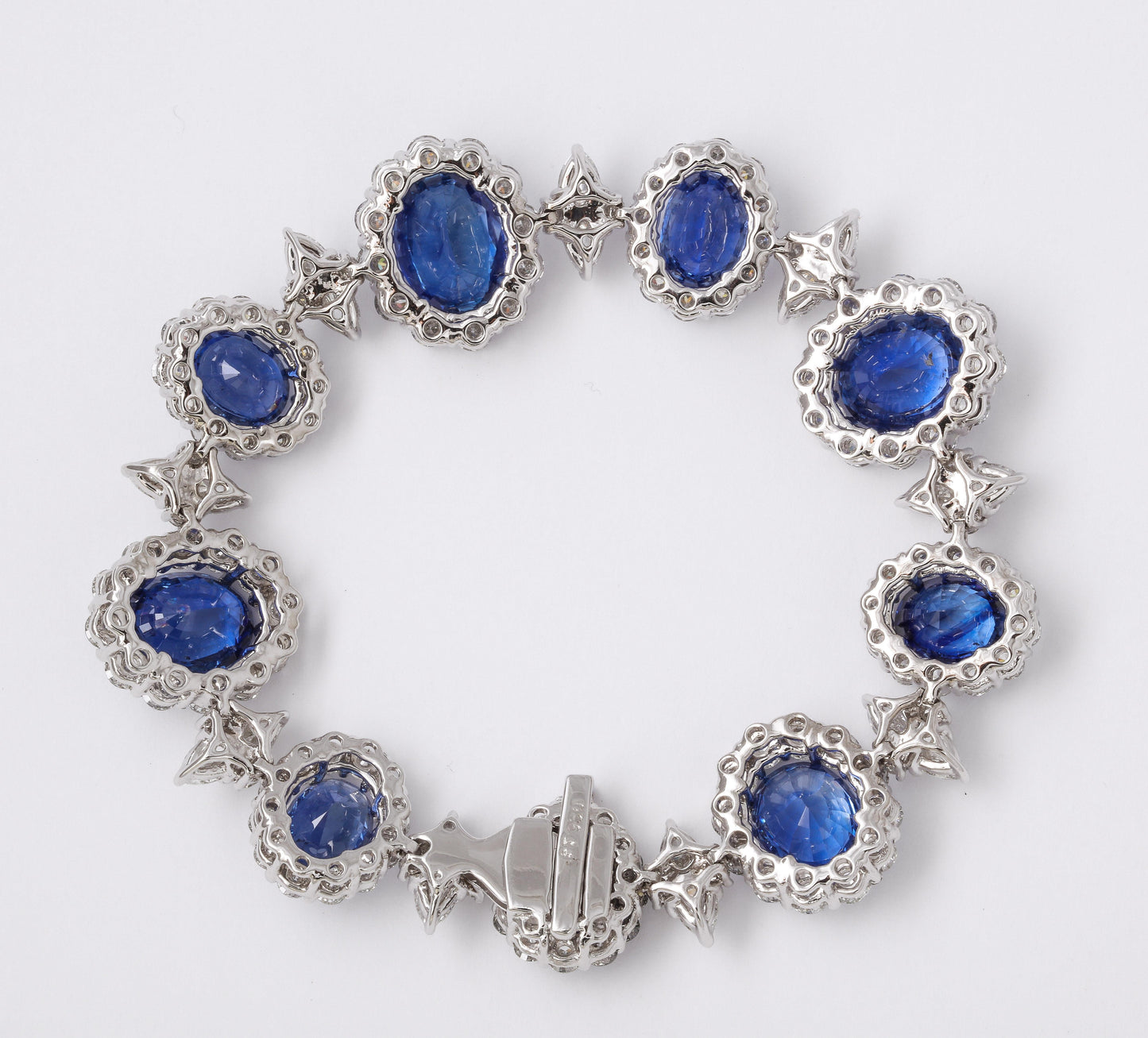 Luxurious Ceylon Blue Sapphire and Diamond Platinum Link Statement Bracelet